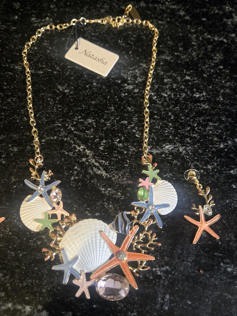 Natasha Couture Gold-Tone Multicolor Seashell & Starfish Necklace With  Earrings
